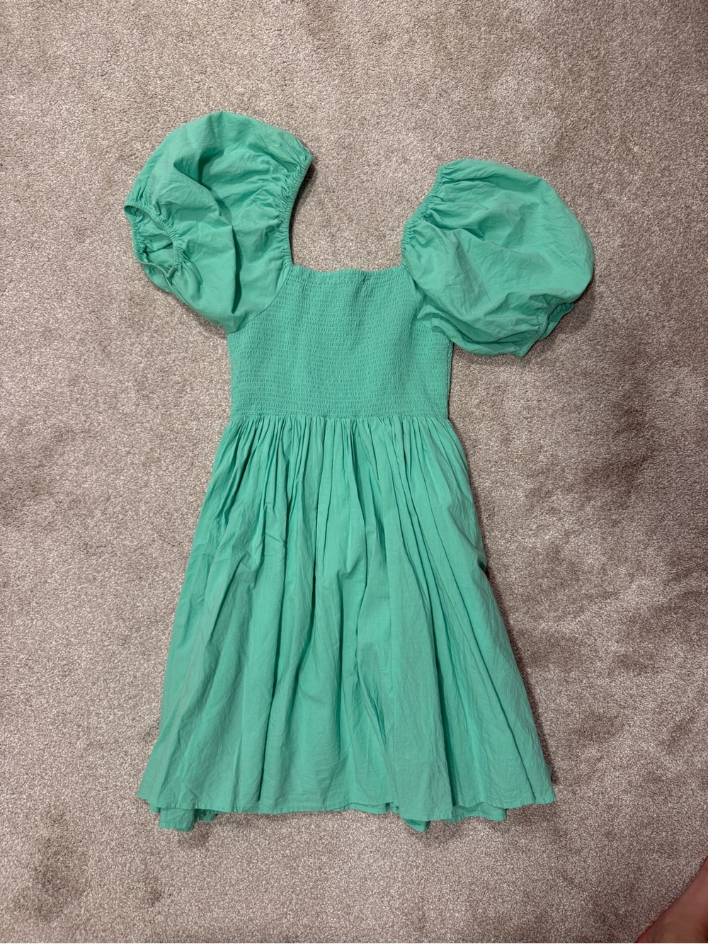 Green Puff Sleeve Smocked Dress Size S - Picture 2 of 4